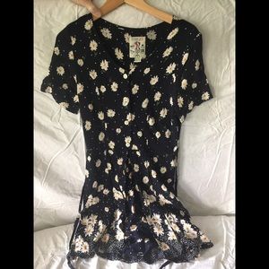 Adorable Navy Button Up Flower Dress!